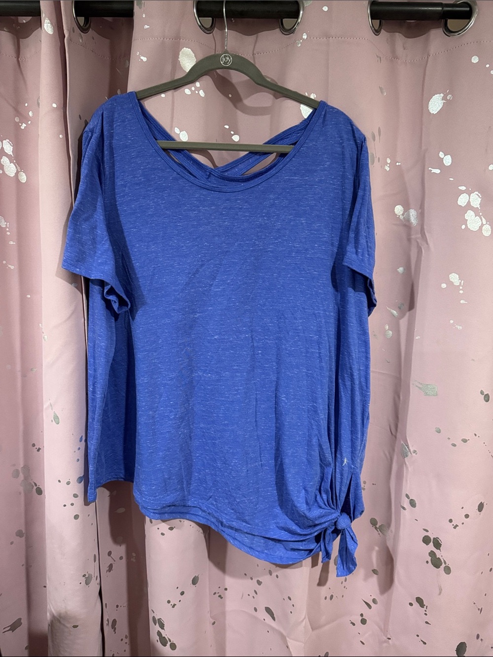 Danskin Blue Short Sleeve Tee with Back Strap and Side Knot